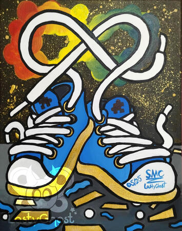 Sky-blue Converse sneakers with laces forming an infinity symbol.